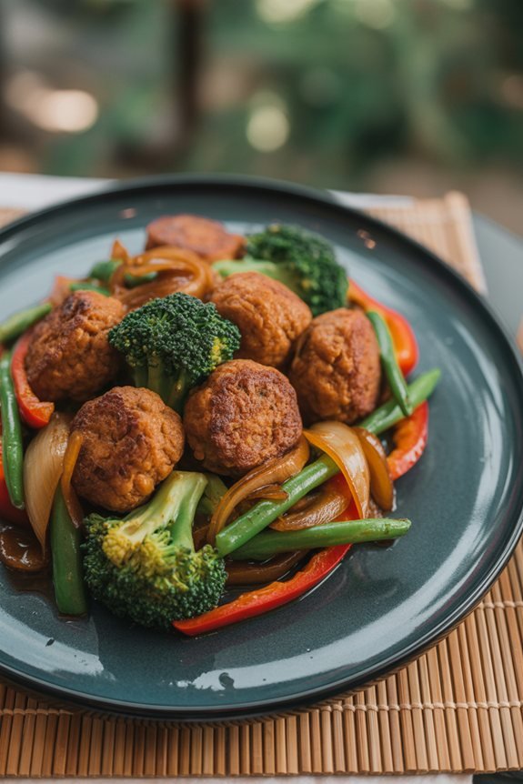 elegant meatball stir fry presentation