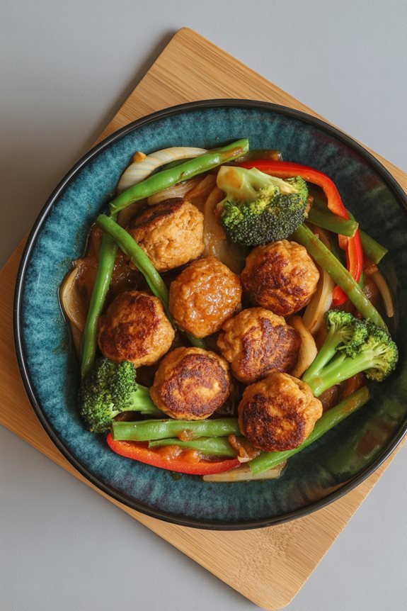 meatless meatball stir fry
