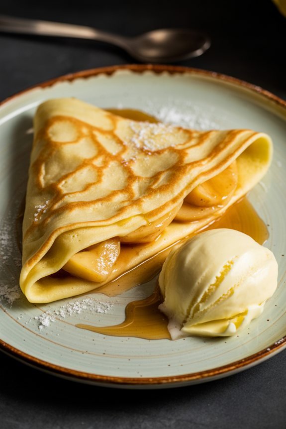 plating apple crepes exquisitely