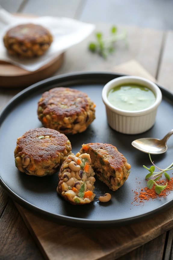 plating black eyed pea rissoles