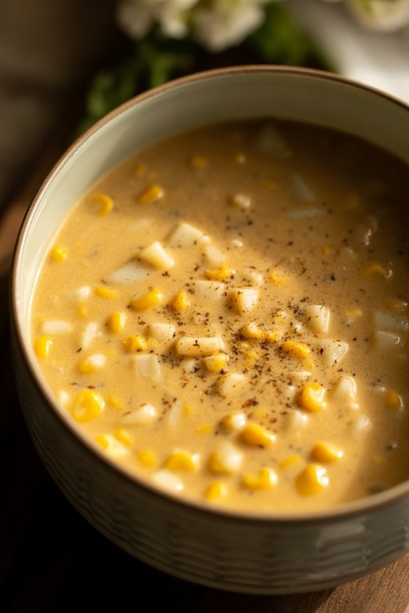 plating corn chowder beautifully