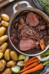 wine infused slow cooked pot roast