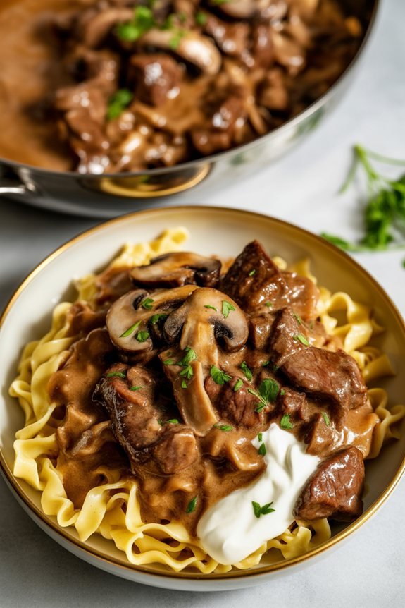 savory beef stroganoff presentation